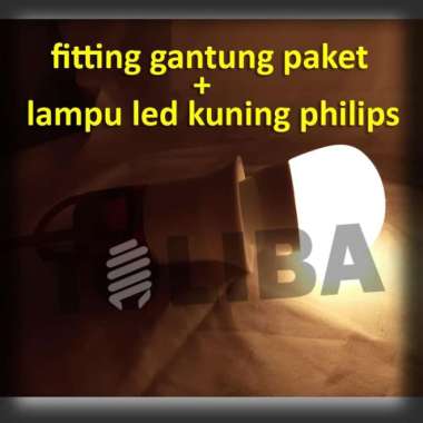 colokan steker fitting gantung kabel saklar + lampu led philips kuning