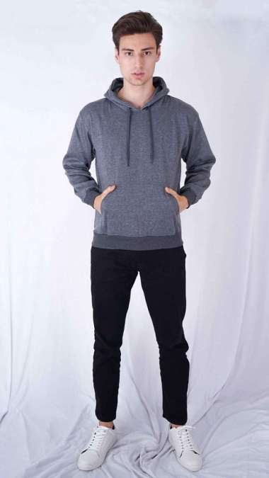 Jaket Polos Jumper Hoodie Sweater Warna abu tua XL