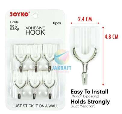 Gantungan Hook Baju Tempel Dinding Pintu JOYKO ADHK-3010 Plastik isi 6