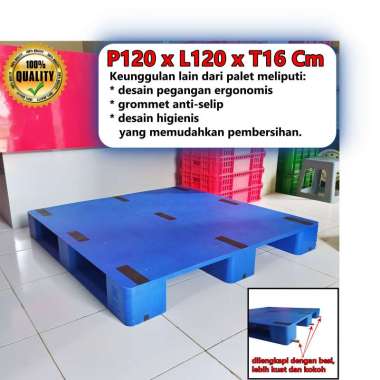 Palet Plastik Flat Surface With Steel Reinforced 120 x 120 x 16 Cm