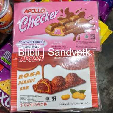 Apollo Checker Apolo Chocolate Coated Coklat Strawberry Wafer Salut Biskuit Kacang Roka Peanut Bar R