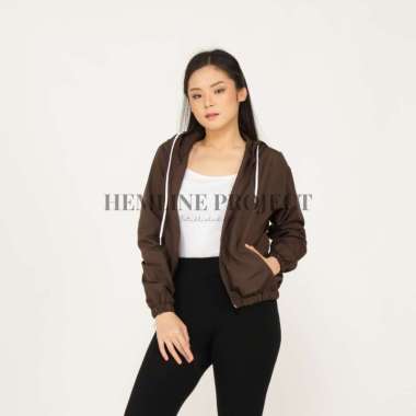 Hemline Project Jaket Parasut Hoodie Wanita - Aima Brown S-M