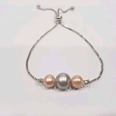 Hadiah Perhiasan Wanita Gelang Serut Silver Mutiara Asli Mutiara Air Tawar