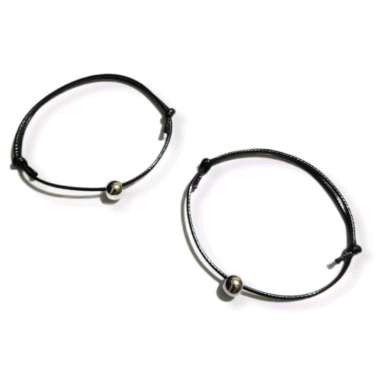 Sepasang (2 buah) Gelang Tali Metallic Beads Couple Bracelet Gelang Pasangan Silver