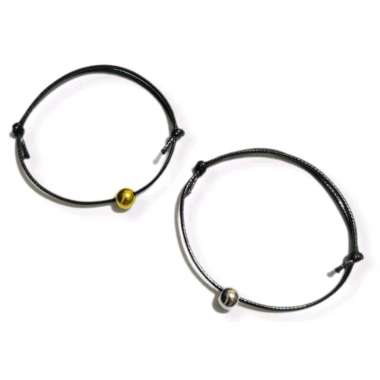 Sepasang (2 buah) Gelang Tali Metallic Beads Couple Bracelet Gelang Pasangan Mix Gold-Silver