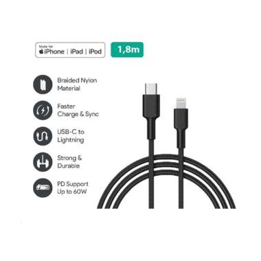 Aukey Cable Charger IPhone Aukey CB CL4 USB C To Lightning 1.8m Black