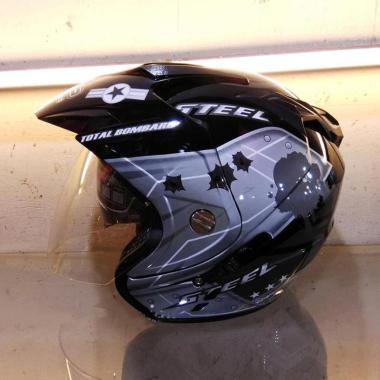 TGP Air Force Double Visor SNI Helm Half Face XL black grey