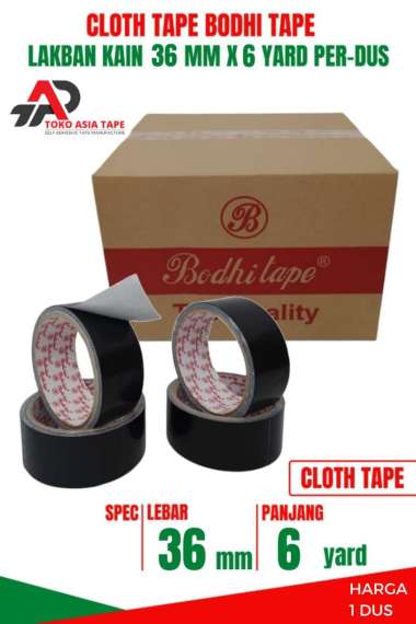 LAKBAN KAIN HITAM / CLOTH TAPE 36MM x 6YARD BODHI TAPE 1 DUS Hitam