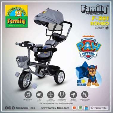 Sepeda Anak Roda Tiga Stroller Family F361 Kereta Dorong Anak Trycycle Abu-abu