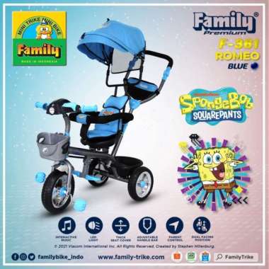 Sepeda Anak Roda Tiga Stroller Family F361 Kereta Dorong Anak Trycycle Biru