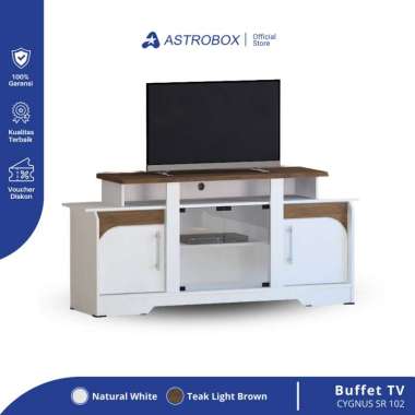 Astrobox Buffet TV / Lemari TV / Rak TV / Meja TV | CYGNUS TVR 02 Natural White - Teak Light Brown