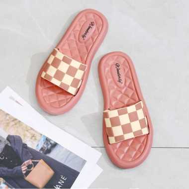 Sandal Kokop Wanita Terbaru Motif Catur 37 pink