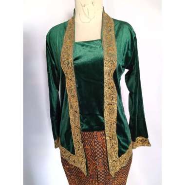 Kebaya Bludru Kutu Baru Domas Bordir Payet Elegan Hijau