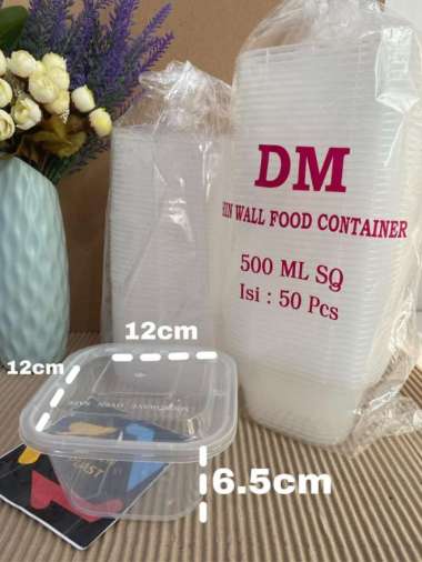 Thinwall Merek Dm Sq Kotak Kecil/Kotak Makan Plastik 500Ml Isi 50 Set Multicolor