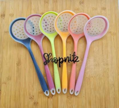 Spatula Silikon Saringan Sutil Skimmer Ladle Silicone Tahan Panas 31Cm Fushia