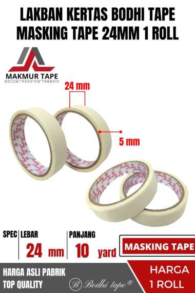 MASKING TAPE/LAKBAN KERTAS 24MM X 10YARD BODHI TAPE PER-ROLL TERMURAH PUTIH