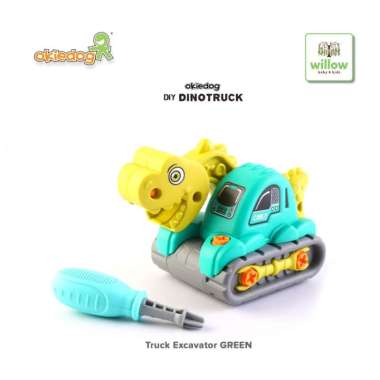 Okiedog DIY Dino Truck Excavator Mainan Anak Green