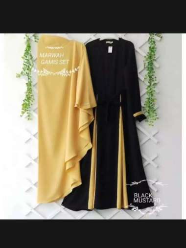 marwah syar'i+hijab/GAMIS KEKINIAN/GAMIS TREND/PAKAIAN WANITA/BISA COD/SUDAH TERMASUK KERUDUNG BLACK