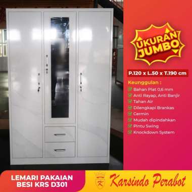 Lemari Pakaian Besi | Lemari Baju 3 Pintu KRS D301-Karsindo