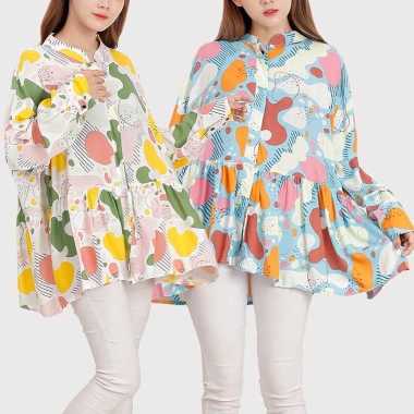 BAJU ATASAN KEMEJA WANITA JUMBO BIGSIZE PEPLUM LD 135cm XXXL KOREAN STYLE OVERSIZE 2042 BAJU HAMIL K