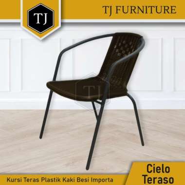 Importa Cielo Teraso Kursi Cafe / Kursi Teras / Kursi Makan Motif Rotan / Kursi Sandaran Plastik Kaki Besi