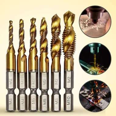 Mata Bor 6PCS Pembuat Ulir Drat Drill Tap Set Hex Twist Spiral Tapper