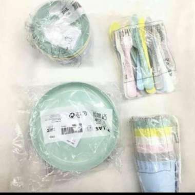 Promo! Set Alat Makan Plastik (Mangkuk,Piring,Gelas,Garpu,Sendok)