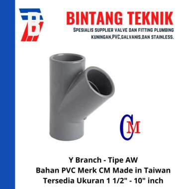 Y Branch 4" x 3" inch PVC AW Merk CM Taiwan PVC