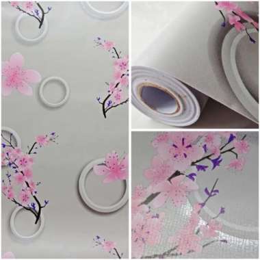 Wallpaper Dinding Sticker Motif Bunga Sakura Pink 3D