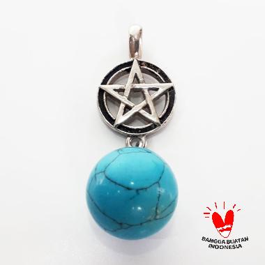 Vee Liontin Batu Pirus Biru Bola Kalung Terapi Kesehatan BIRU