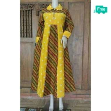 BATIK SOLO Gamis parang kombinasi jumputan zipper levis ykk JUMBO ADA
