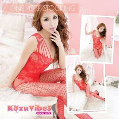 Kozuvibes Celana Dalam Wanita CD Stocking Jaring Body Suit Open MID Merah