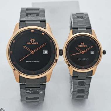 HEGNER 1659-1MBR/LBR - Jam Tangan Couple Original - Black Rose Wanita