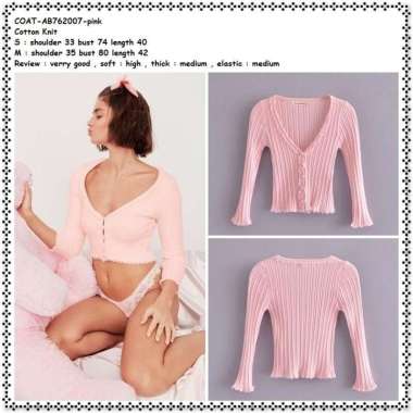 AB762007 Crop Cardigan Kardigan Jaket Rajut Wanita Korea Import Pink