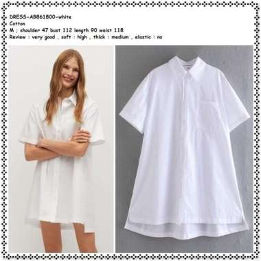 AB861800 Mini Dress Kemeja Panjang Putih Polos Wanita Korea Import