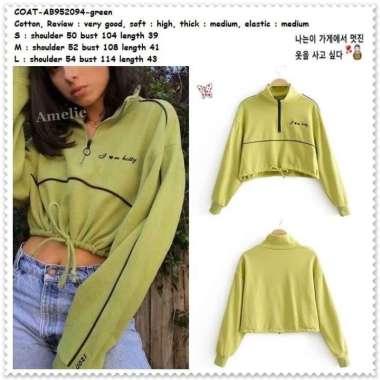 AB952094 Sporty Crop Sweater Jacket Jaket List Wanita Korea Import