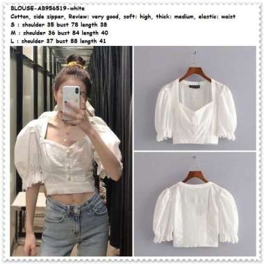 AB956519 Baju Atasan Puff Crop Top Blouse Wanita Korea Import Putih