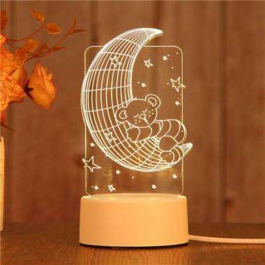 Lampu Tidur Led 3D Akrilik Lampu Hias Transparant Tedy Bulan