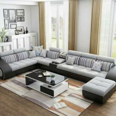 Sofa Minimalis Ruang Tamu Letter U Black Grey