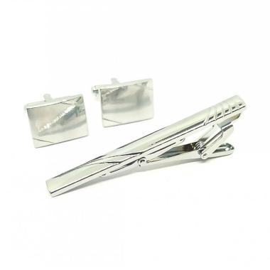 Houseofcuff C Set Kancing Manset Jepit Dasi Pria - Silver Perak