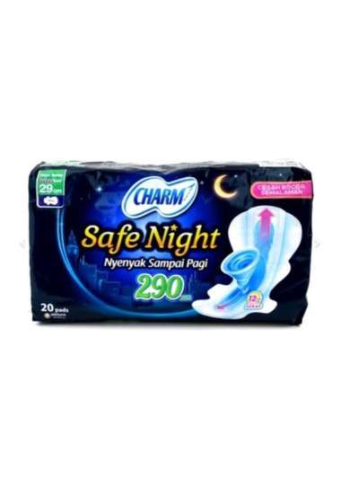PEMBALUT MALAM CHARM SAFE NIGHT 29 CM WING ISI 20 PADS CEGAH BOCOR