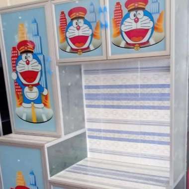 Rak Piring Alumunium 3 Pintu Magicom Kaca Lukis Merah