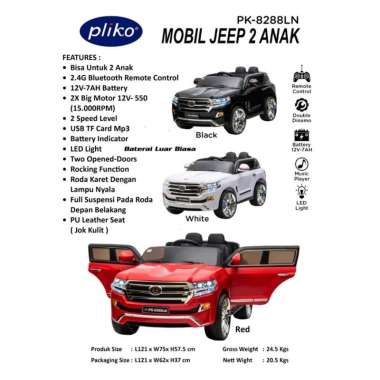 PLIKO MOBIL AKI 8288 "LAND CRUISER" BLACK 12V-7AH PK-8288LN bisa 2 anak black