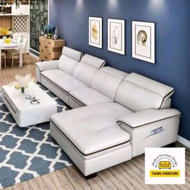 Sofa L Kulit Porsche Putih Elegant Sofa Ruang Tamu