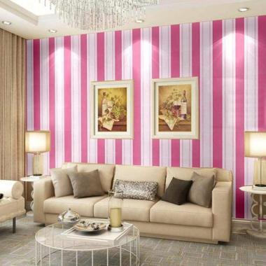 Oem Wallpaper Dinding Motif Garis Pink 10 M X 45 Cm