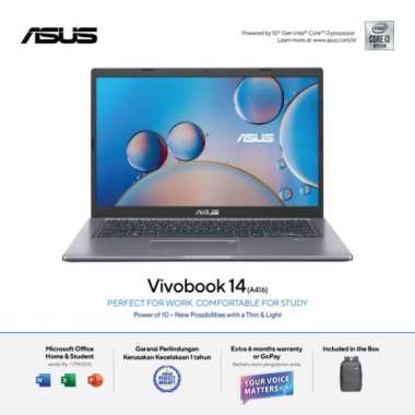 Asus Vivobook Laptop 14"/i3-1005G1/4G/512G- (A416JPO-VIPS352+) SLATE GREY