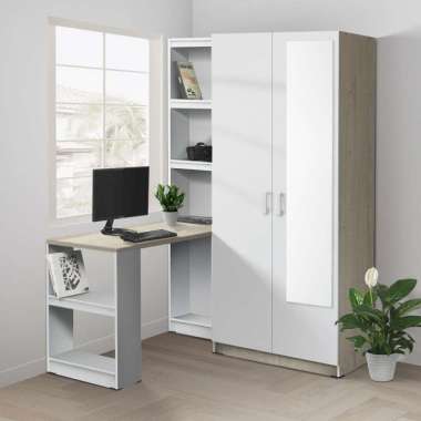 TAMBAHAN KACA - Kirana Lemari 2 Pintu dengan Meja Belajar Sandiego