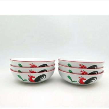 Mangkok Set Sereal Keramik 7 Inci / Mangkuk Motif Cantik Isi 6 Pcs White Ayam Jago