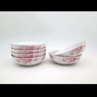 Mangkok Set Sereal Keramik 7 Inci / Mangkuk Motif Cantik Isi 6 Pcs Pink Rosi