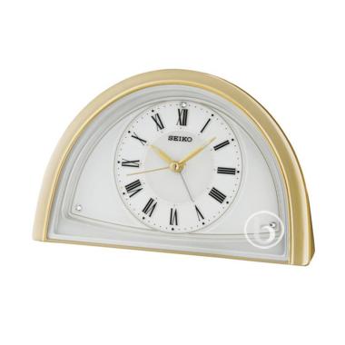 Seiko QHE-1445 Quiet Sweep Beep Alarm Jam Meja White Gold